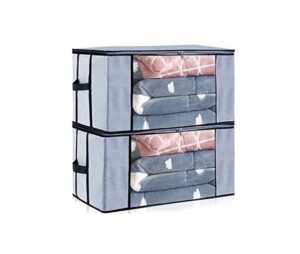 Foldable Underbed Storage Bag Wardrobe Organizer Blanket Storage Bag for Comforter Blanket Cover Saree Clothing Bedding with Transparent Window and Zip Closer 2pcs (Grey)