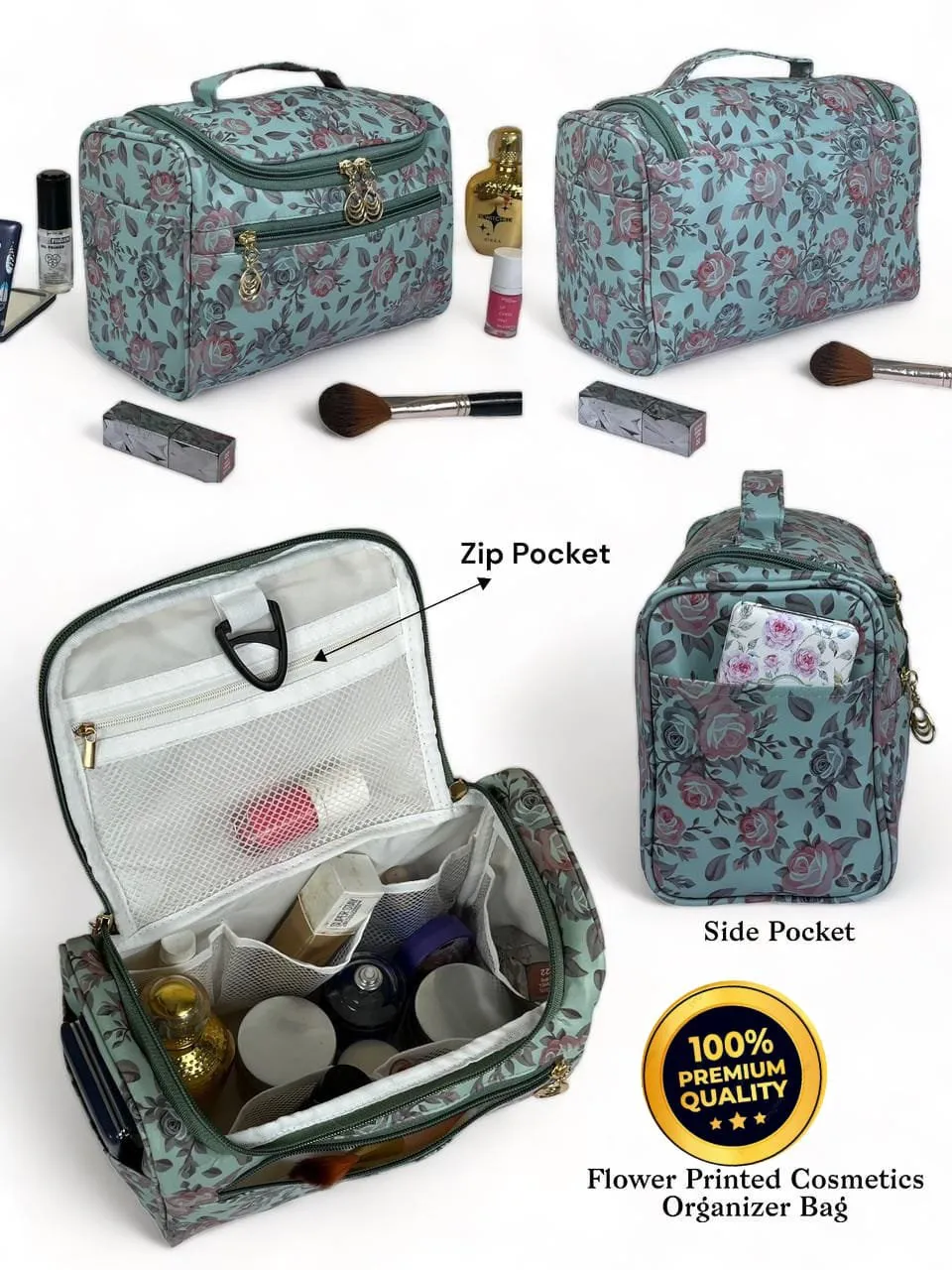 Flower Printed Cosmetics Travel Toiletry Organizer Bag - Image 7