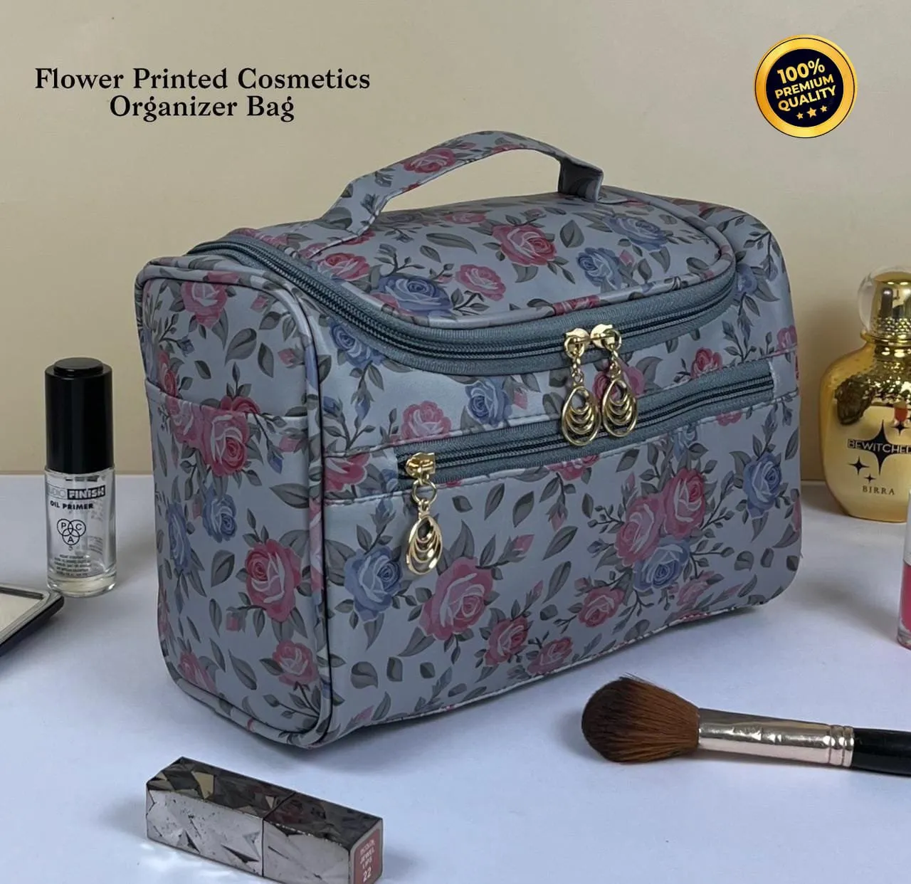 Flower Printed Cosmetics Travel Toiletry Organizer Bag - Image 4