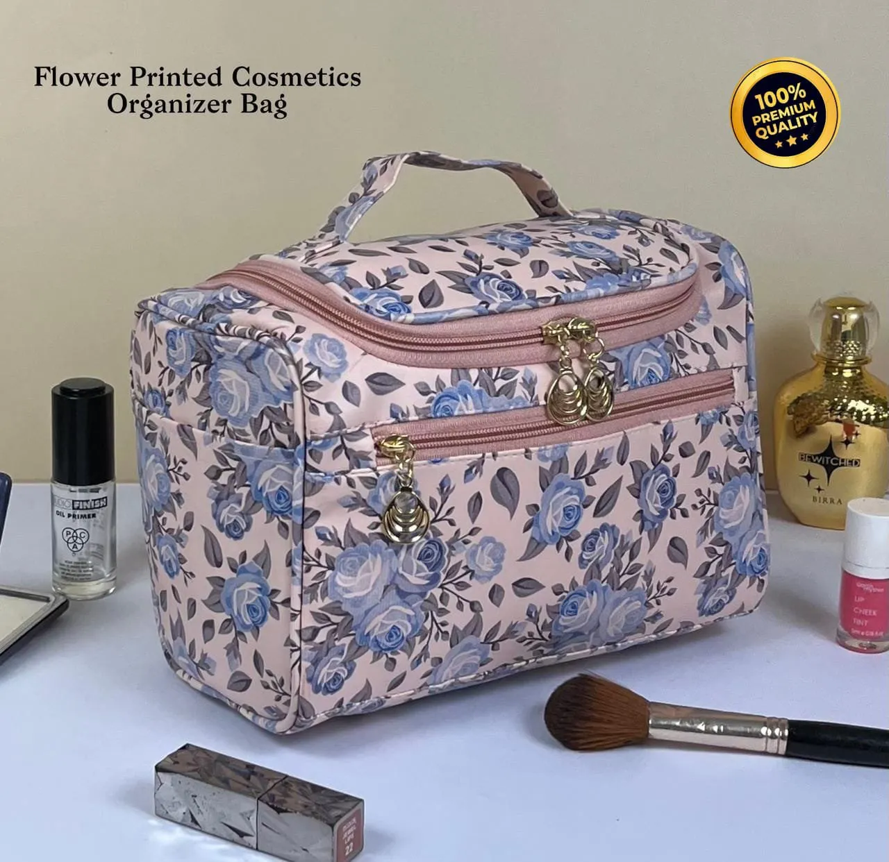 Flower Printed Cosmetics Travel Toiletry Organizer Bag - Image 3