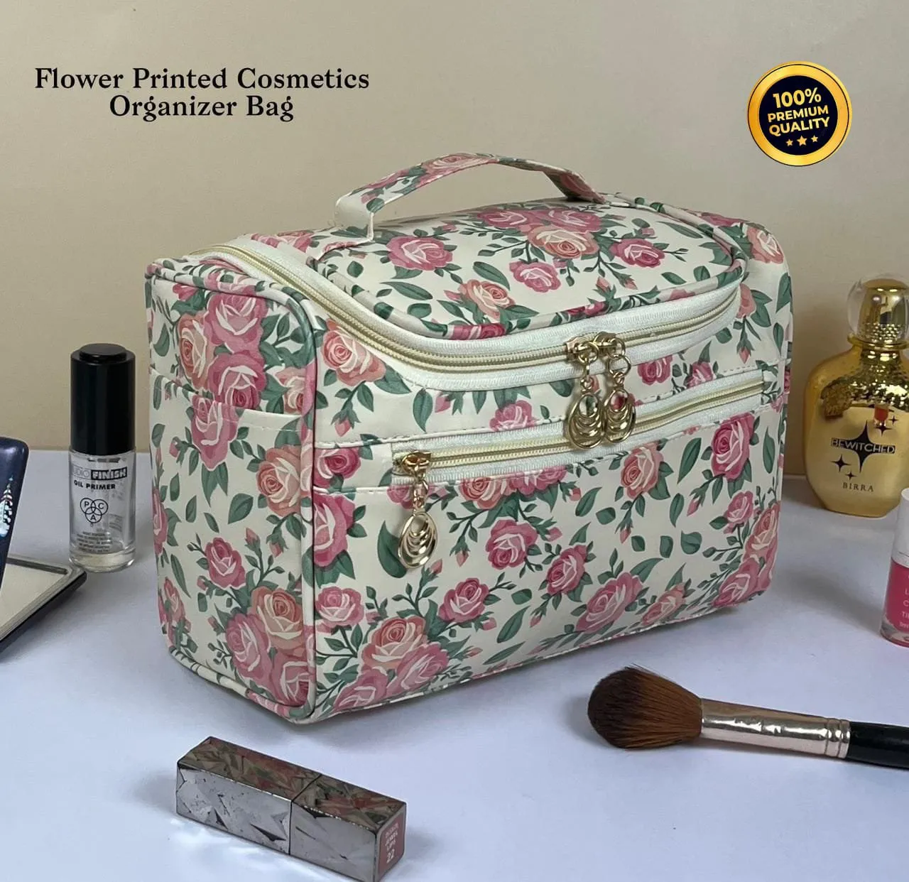 Flower Printed Cosmetics Travel Toiletry Organizer Bag - Image 6