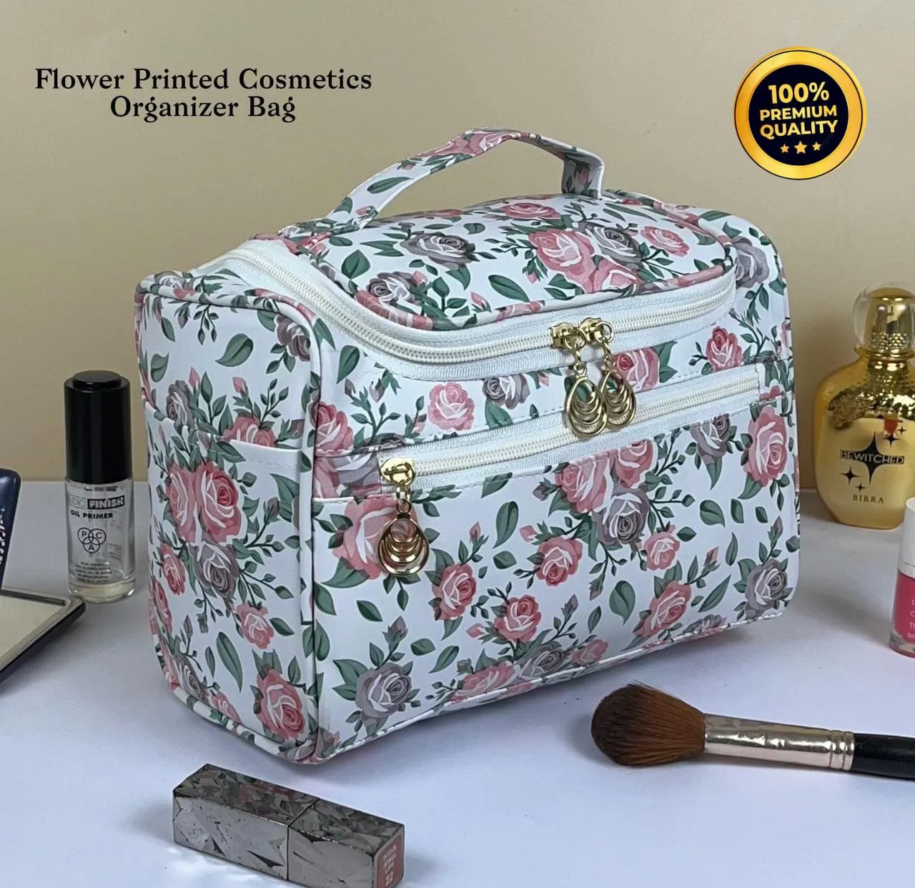 Flower Printed Cosmetics Travel Toiletry Organizer Bag - Image 2