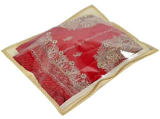 Large Golden Saree Cover Bag Traditional Printed Wardrobe Organizer, Storage Bag Golden color - Image 4