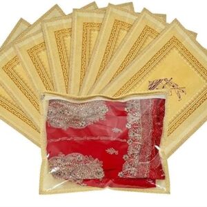 Large Golden Saree Cover Bag Traditional Printed Wardrobe Organizer, Storage Bag Golden color