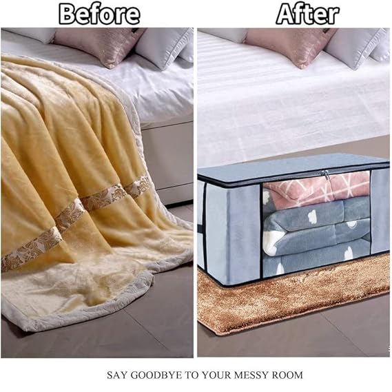 Foldable Underbed Storage Bag Wardrobe Organizer Blanket Storage Bag for Comforter Blanket Cover Saree Clothing Bedding with Transparent Window and Zip Closer 2pcs (Grey) - Image 5