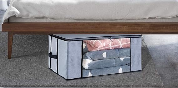 Foldable Underbed Storage Bag Wardrobe Organizer Blanket Storage Bag for Comforter Blanket Cover Saree Clothing Bedding with Transparent Window and Zip Closer 2pcs (Grey) - Image 4
