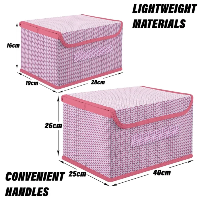 Foldable storage Box with Lid Storage Box for Wardrobe Clothes , Toy storage , non Woven Srorage Box 1 pc small and 1 Large szie pack of 2 pink - Image 3
