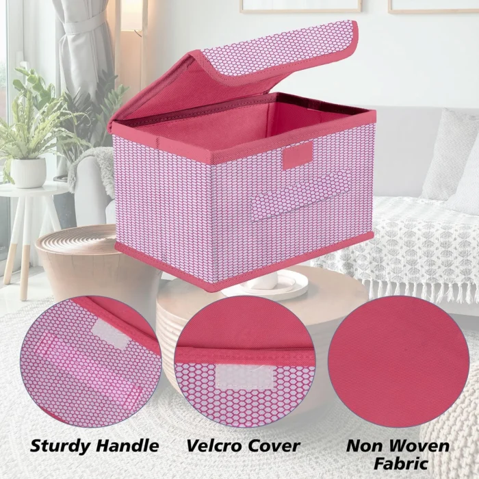 Foldable storage Box with Lid Storage Box for Wardrobe Clothes , Toy storage , non Woven Srorage Box 1 pc small and 1 Large szie pack of 2 pink - Image 4