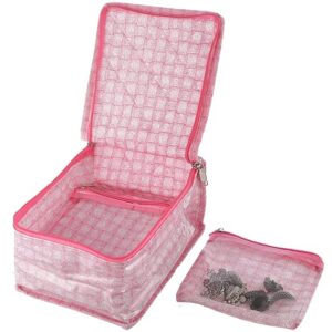 Laminated PVC Jewelry Organiser Jewelry Storage Bags for Necklace, Earrings, Rings, Bracelet With 10 Transparent Pouches (Pink)-