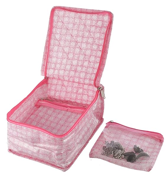Laminated PVC Jewelry Organiser Jewelry Storage Bags for Necklace, Earrings, Rings, Bracelet With 10 Transparent Pouches (Pink)-