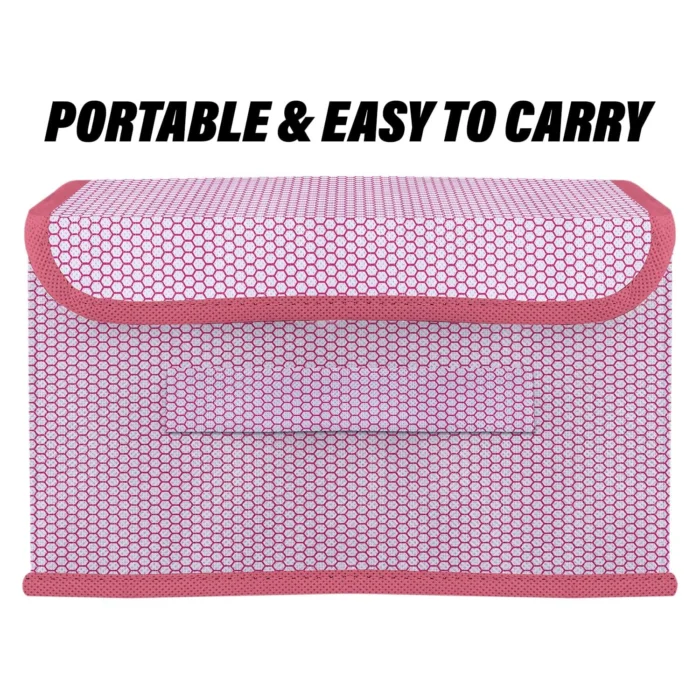Foldable storage Box with Lid Storage Box for Wardrobe Clothes , Toy storage , non Woven Srorage Box 1 pc small and 1 Large szie pack of 2 pink - Image 2