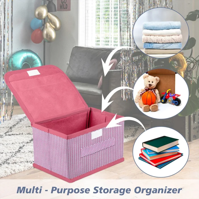 Foldable storage Box with Lid Storage Box for Wardrobe Clothes , Toy storage , non Woven Srorage Box 1 pc small and 1 Large szie pack of 2 pink - Image 5