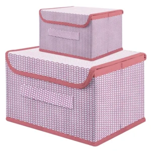 Foldable storage Box with Lid Storage Box for Wardrobe Clothes , Toy storage , non Woven Srorage Box 1 pc small and 1 Large szie pack of 2 pink