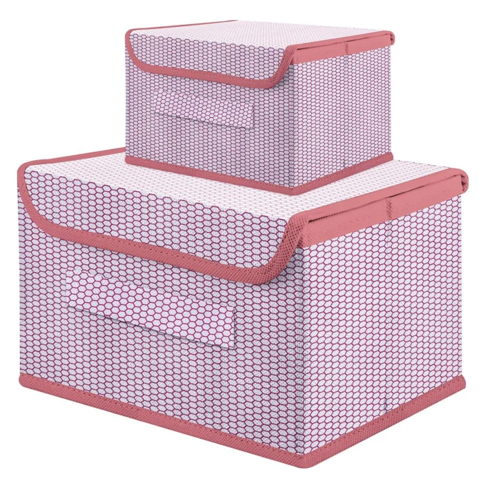 Foldable storage Box with Lid Storage Box for Wardrobe Clothes , Toy storage , non Woven Srorage Box 1 pc small and 1 Large szie pack of 2 pink