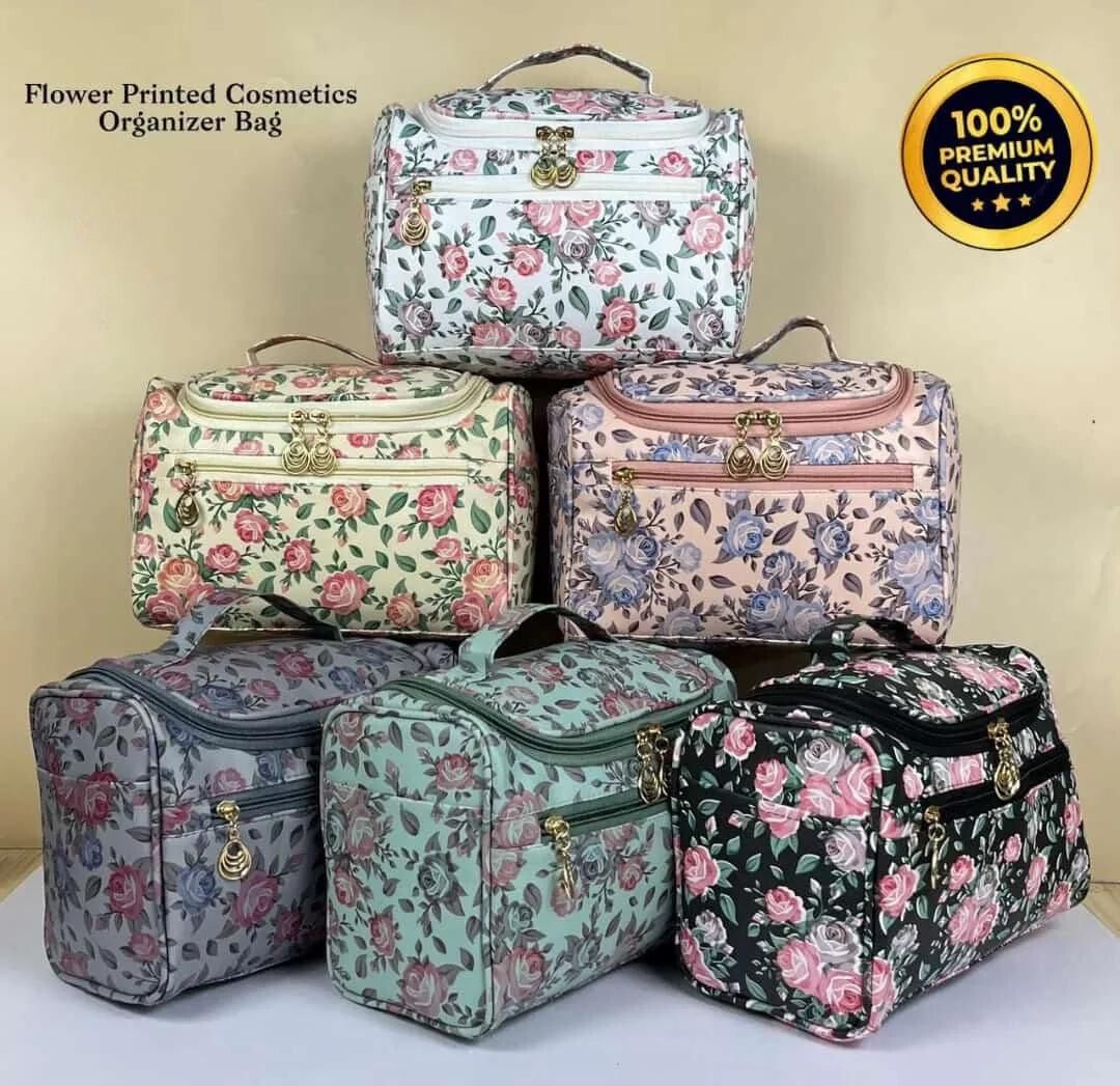 Flower Printed Cosmetics Travel Toiletry Organizer Bag