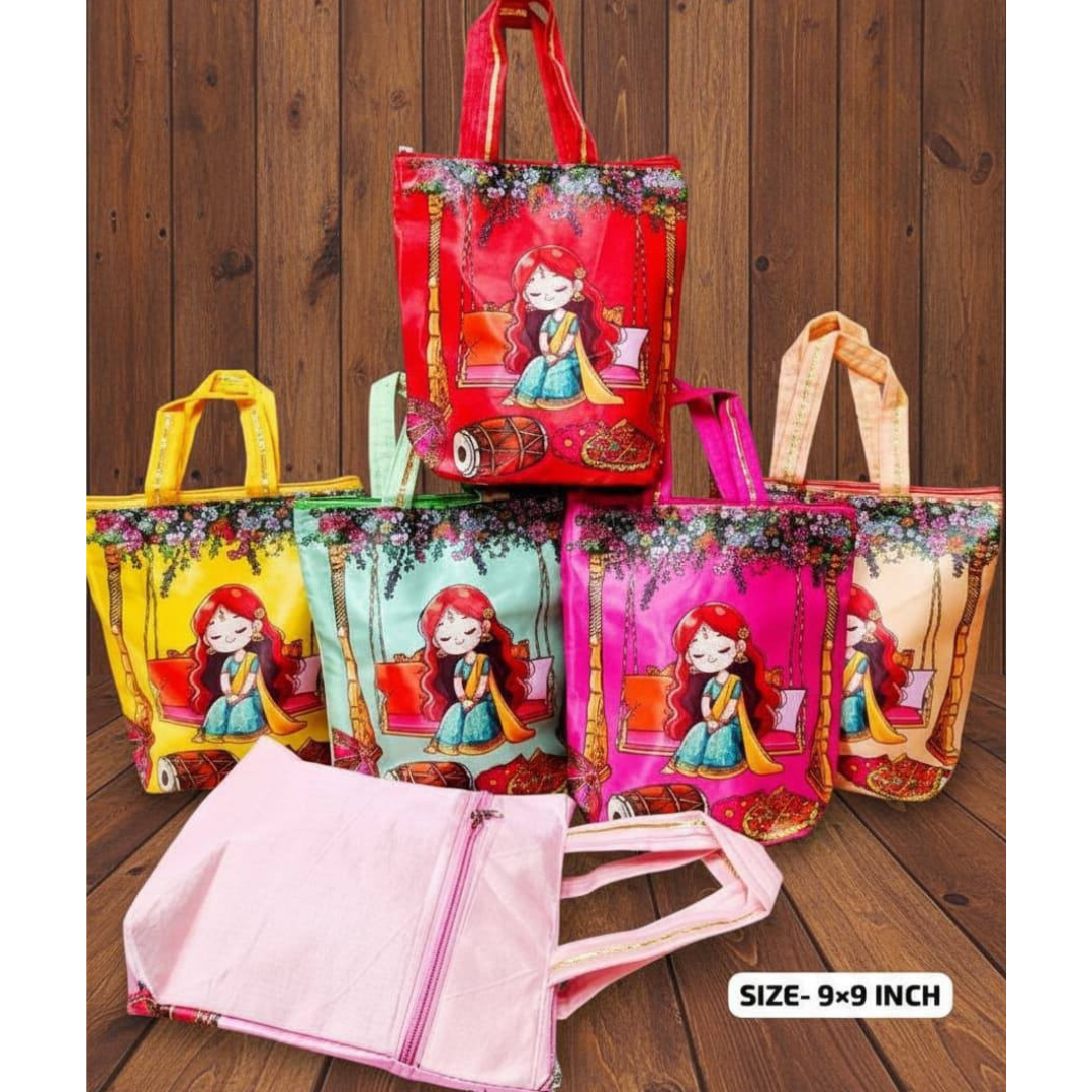 Printed Return Gift Tote Bags (9×9 Inch) – Fancy Designer Carry Bags | Mix Colors