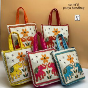 Pooja Bags with Ethnic Prints | Elephant Design Jute Handbag