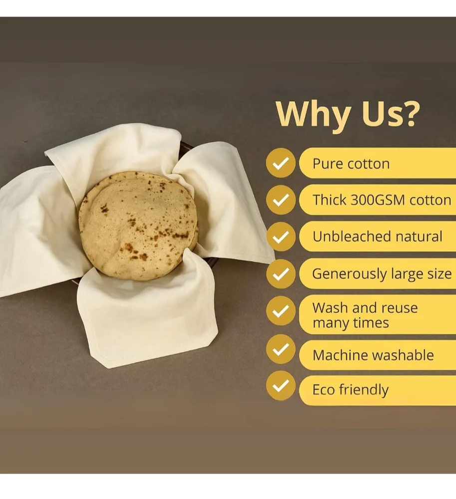 Premium Cotton Double Layer Roti Cloth Wrab with Flap - Image 4