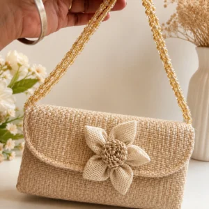 Designer Jute Clutch Bag with Floral Embellishment for Women